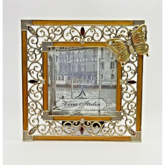 Viva Italia Butterfly Picture Frame Holds 3X3 Inches Used - Picture 1 of 10